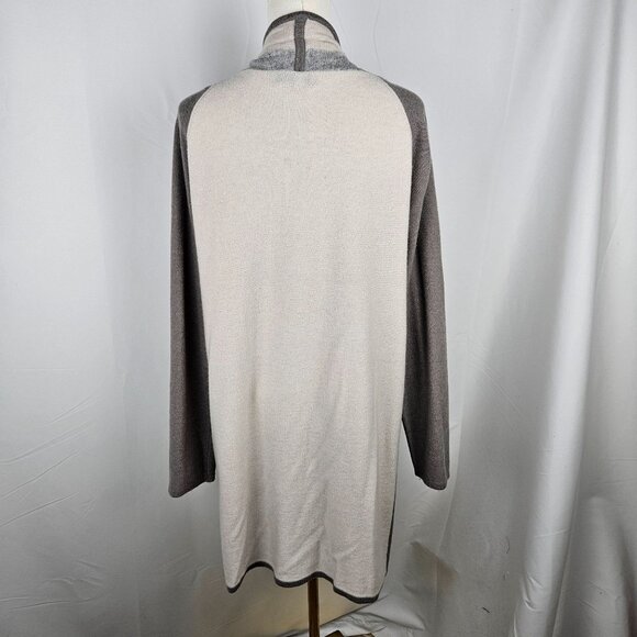 Kinross Cashmere Open Front Long Cardigan Sweater Large Gray & Beige - Picture 4 of 8